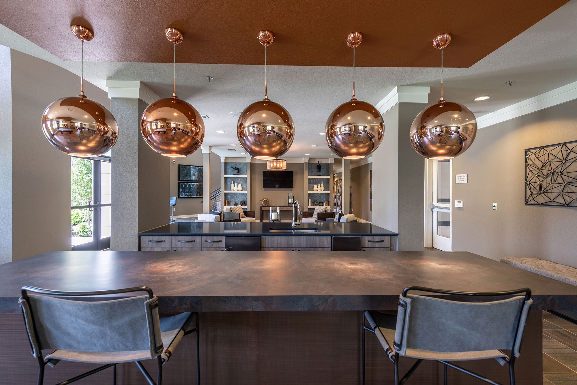 Clubhouse kitchen with bar seating