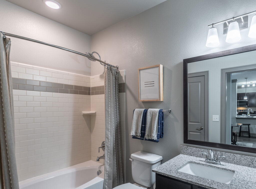 Bathroom and slight view of vanity mirror