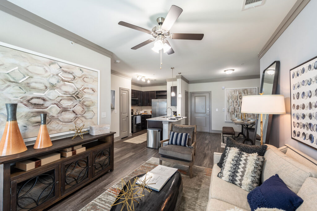 living room view and slight view of dining area