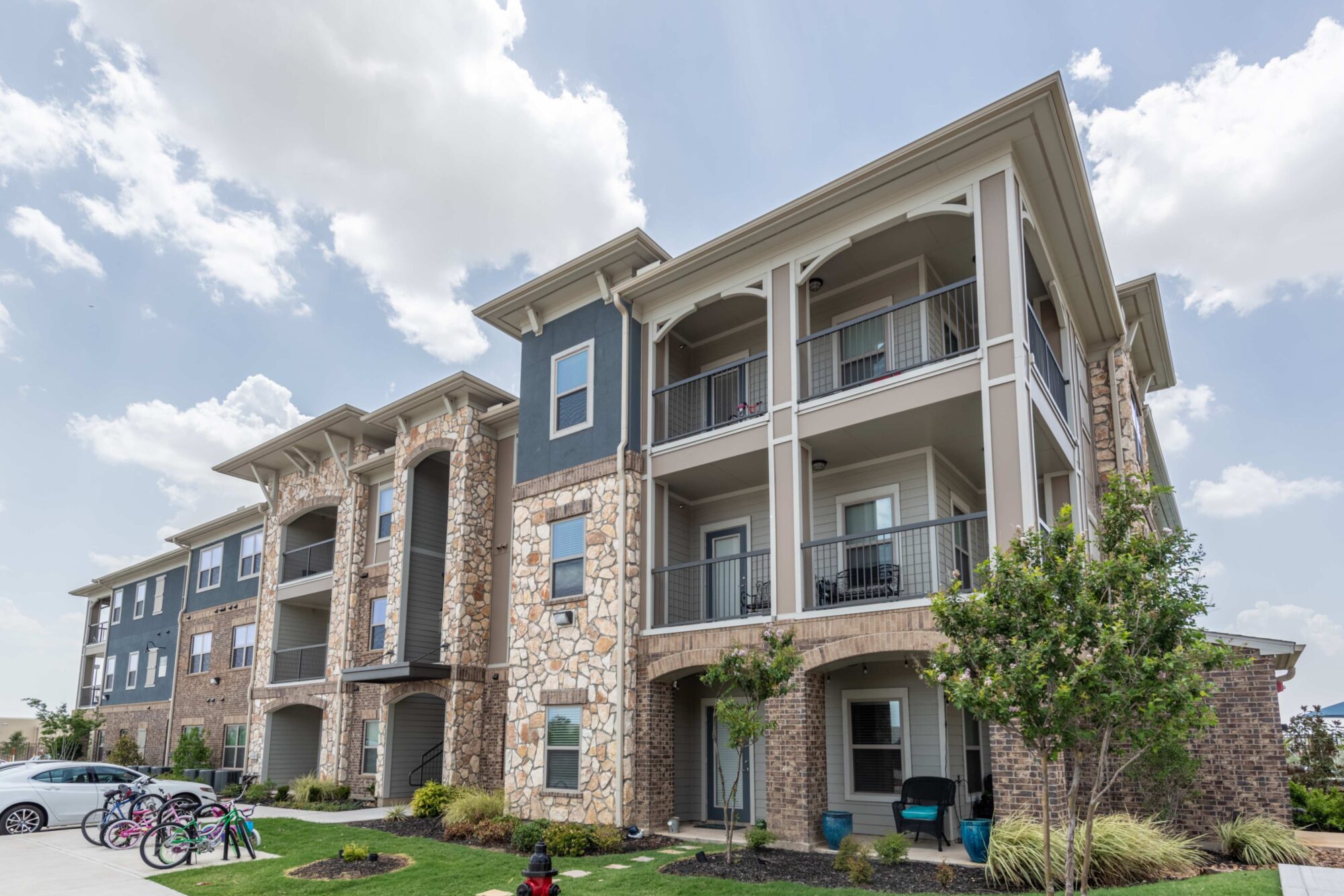 Building exterior showing balconies and patios